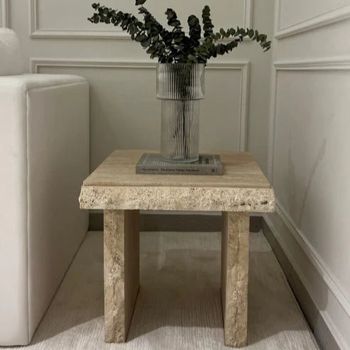Coral Rustic Travertine Side Table