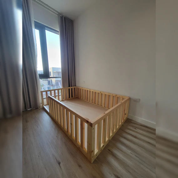 Natural Wood Montessori Floor Bed for Toddlers – 120*200 cm